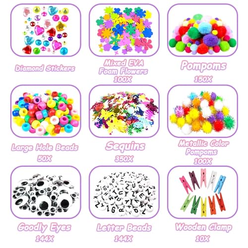 2000 Pcs DIY Arts and Crafts Supplies Kit for Kids - Kids Craft Kits Art Supplies Material Set with Pipe Cleaner All in 1 Crafting Collage Activity for Toddlers Gifts Toys Age 5 6 7 8 9 Year Old Girls - Image 3