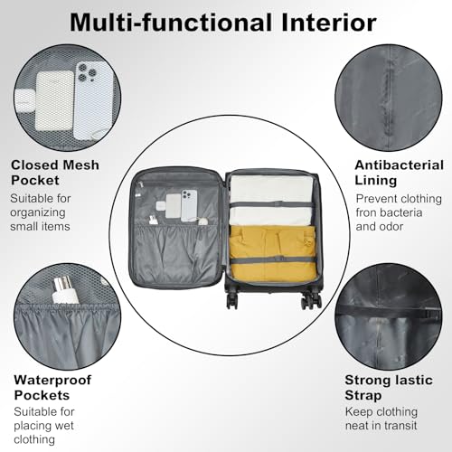 Image of Kono Medium Checked Luggage Softshell Suitcase with Spinner Wheels, 24in | Expandable Lightweight Rolling Travel Suitcase with TSA Lock, Spinner Wheels, Durable Zipper, Black