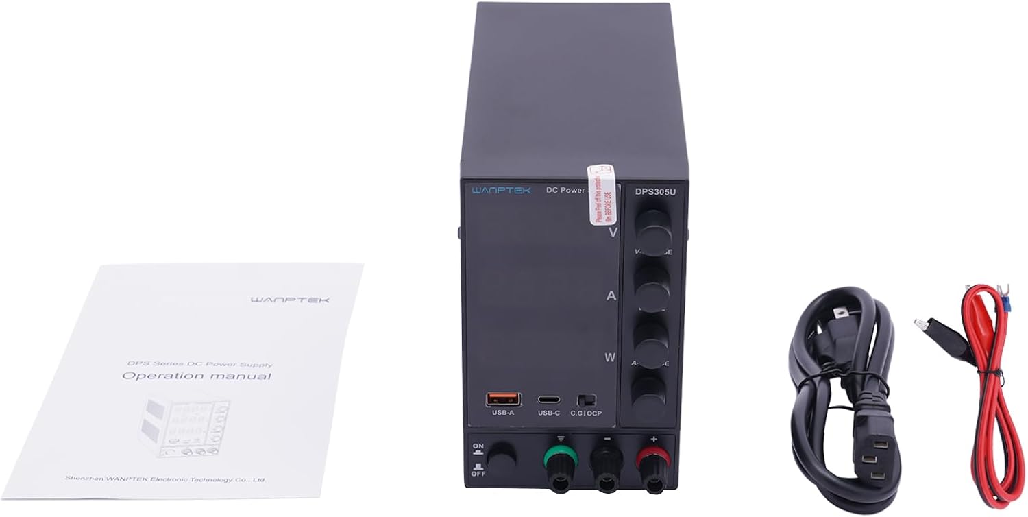 Contents of the DPS305U package including power supply, manual, and cables