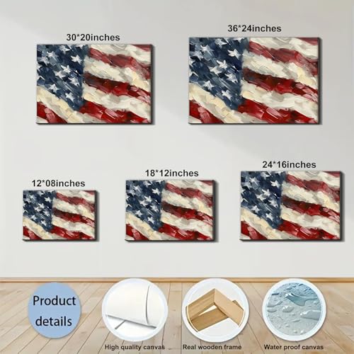 Image of Framed Bald Eagle American Flag Wall Art, Patriotic Rustic Canvas Art Pictures, USA Eagle Wall Decor, Made in USA Ready to Hang for Office Man Cave Living Room