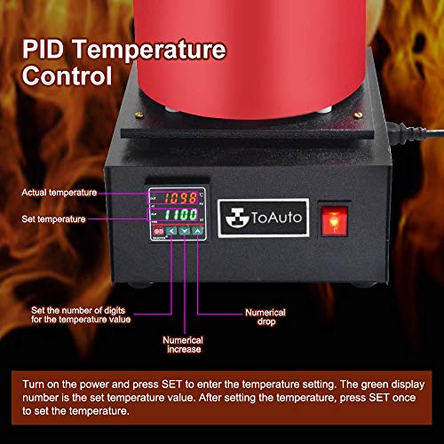 TOAUTO 3KG Gold Melting Furnace TGF3000,1400W 2000F Digital Electric Melting Furnace with Graphite Crucible for Melt Scrap, Silver, Gold, Copper, Aluminum 110V Refining Casting Furnace