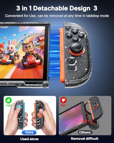 Image of FYOUNG Switch 2 Cover Case, Crystal Hard Protective Shell for Nintendo 2 | Improved Easy Dockable Version, Split Design, Slim Shockproof Cute Case with Glass Screen Protector, 8 Thump Grip