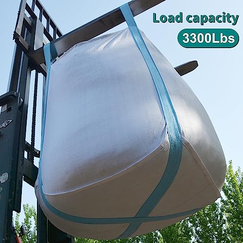 2 Pack FIBC Bulk Bag, Flexible Bulk Bags1.5 Ton Bag, 35"L x 35"W x 43"H, 3300lbs SWL, Duffle Top Flat Bottom Heavy Duty, Woven Polypropylene Waste Bag2