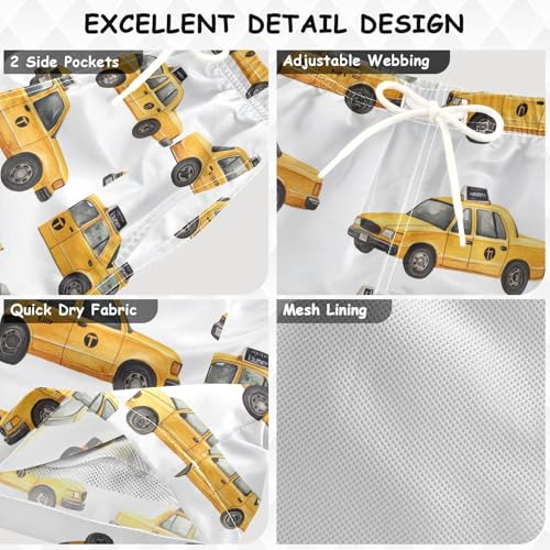 Pigsaly Boys' Swim Board Shorts Watercolor Black Yellow Taxis Car Boy's Swim Trunks Kids Swimwear 3T3