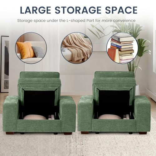 Image of TEKAMON 45 inch Accent Chair with Seat Storage, Oversized Single Sofa Chair, Modern Chenille Fabric Armchair for Living Room /Office with Wide Armrests, Side Pockets, USB /Washable Covers(Green)