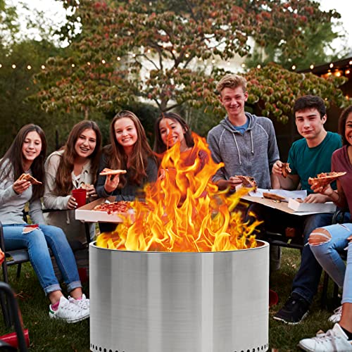 Towallmark 20.5 Inch Smokeless Fire Pit with Air Switch, Wood Burning Portable Stainless Steel Outdoor Firepit with Removable Stand and Ash Pan,Ideal for Outside Camping Backyard Patio Garden