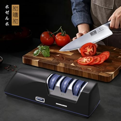 HOSHANHO 3-Stage Electric Knife Sharpener with Diamond Wheels & 20° Guide — view 7