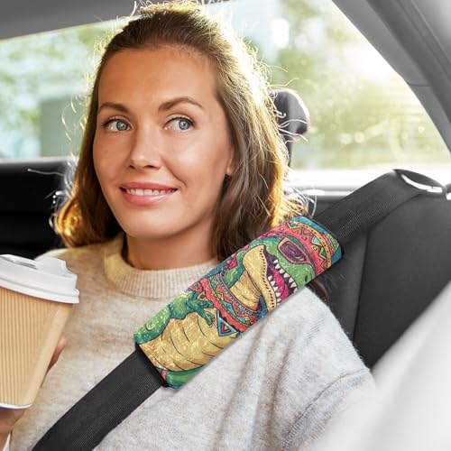 Image of Blue Dinosaur Cactus Seat Belt Cover Pad 2 Pcs Soft Cute Seatbelt Covers Protector Support Head Neck Shoulder Strap for Car Seats High Chair Backpack for Adults Kids Women Men 10x7.7In 2 P