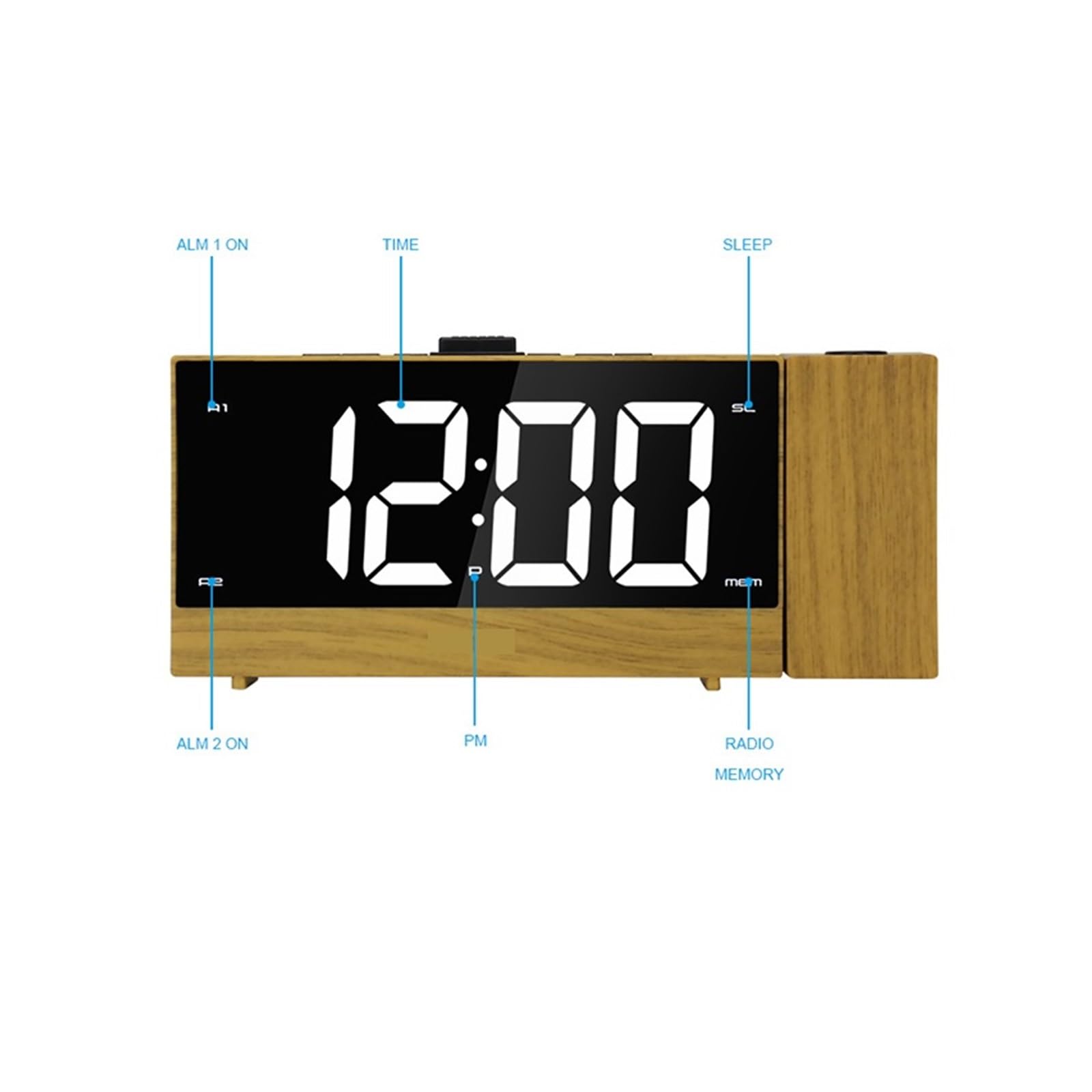 Reloj Despertador con Proyección Digital LED, Electrónico, Radio FM, Proyector De Tiempo, Silencioso For Mesita Noche Y Dormitorio ProyeccióN NíTida(Grain)