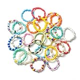 PANTIDE Daisy Flower Bead Rings Anxiety Seed Bead Stackable Rings Cute Rainbow Colorful Handmade Vsco Boho Beach Summer Braided String Rings Jewelry for Women Girls Y2K Indie Kidcore Aesthetic 25Pcs