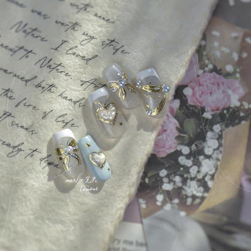 Image of Bow Nail Art Stickers Gold Nail Decals Shiny with Design Silk Bow Nails Stickers 5D Embossed Self Adhesive Nails Charms Supply for Women Girls Manicure DIY Decoration