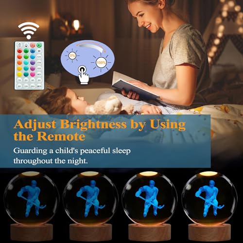 Image of Hockey Night Light, Ice Hockey Gifts, Hockey 3D Crystal Ball Night Light with Remote Upgraded 3.15 Inch Lamps with 16 Color for Birthday Xmas Cool Figurines Gifts for Room Decor Boys Girls