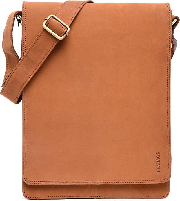 LEABAGS Bolso de mensajero de cuero Cuero auténtico de búfalo hasta 13 pulgadas para laptop Bolsa de hombro Bandolera Maletín Trabajo Vintage