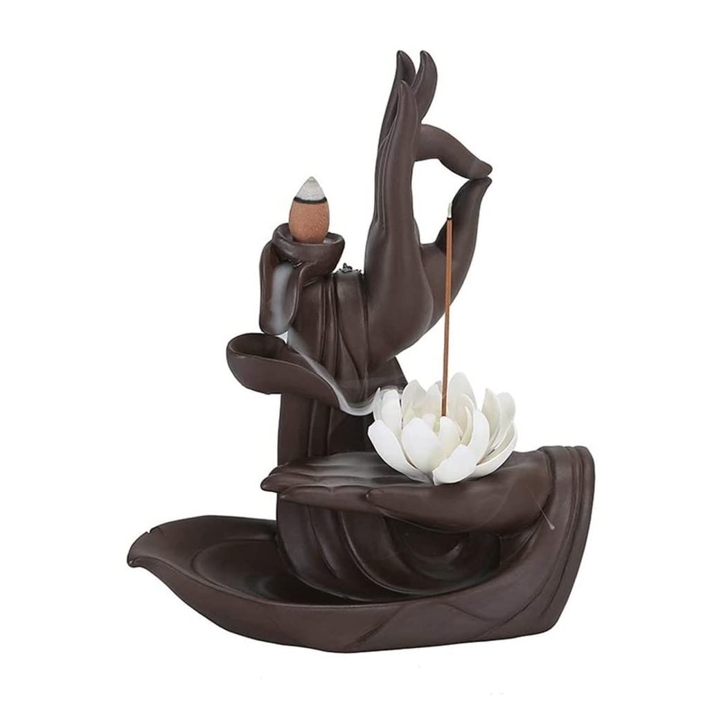 Incense Burner Backflow Zen Sandalwood Purple Clay Incense Burner Buddha Hand Lotus Holders Home Interior Creative Decoration Home Decor