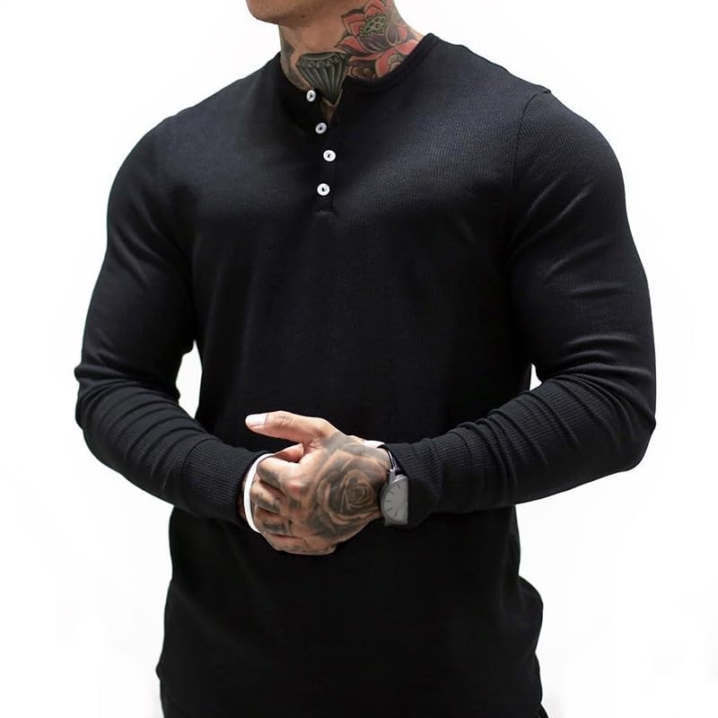 Men's Casual Long Sleeve Henley Sweater – Stylish and Slim Fit Solid Color Pullover - Main Image
