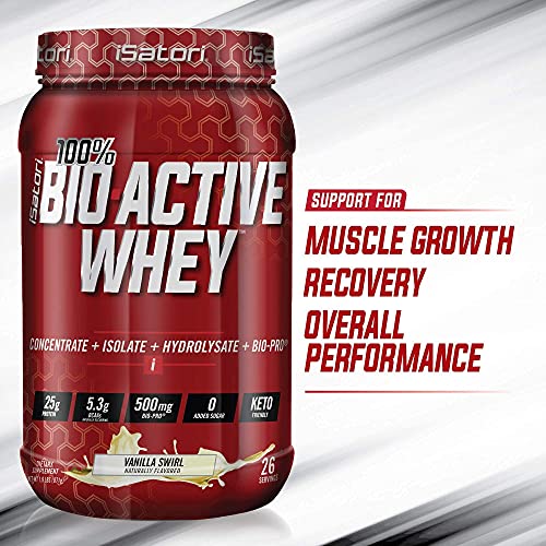 iSatori Bio-Active Whey Protein Powder - Vanilla Swirl (30 Servings) Classic Blender Bottle (Clear Bottle with Red Top) - Image 6
