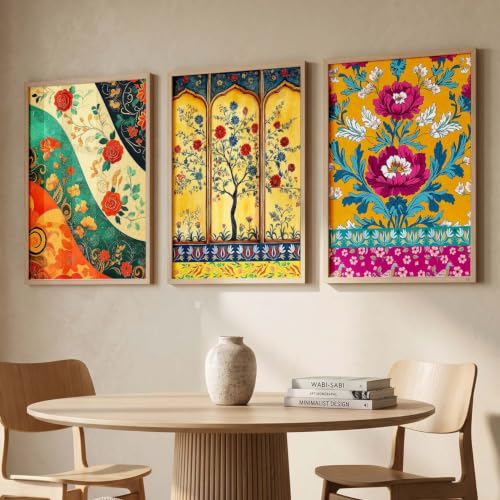 Image of kotart Madhubani Wall Decoration | Madhubani Art Painting With Frame For Living Room Bed Room Hotel Wall Decor Digital Reprint Set of 3 (14x20 Inch)