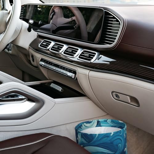 Image of Small Car Trash Can, Ocean Waves Design Hanging Foldable Car Trash Bag, Waterproof Leakproof Garbage Bin, Car Interior Organizer Accessories