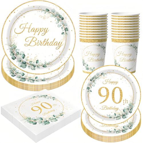 Vaisselle jetable 90e anniversaire pour simplifier l'organisation du repas de fête de 16 invités