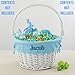 Personalization Universe Personalized Classic White Easter Basket – Embroidered Light Blue Basket Liner – Custom Kids Easter Gift – Hand-Woven Willow Basket with Folding Handle