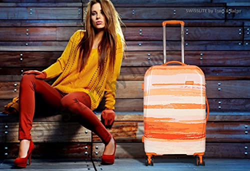 Image of Tramp & Badger Swisslite 20-Inch Hard Sided Printed Polycarbonate Cabin Luggage Trolley Bag (Color - Orange)
