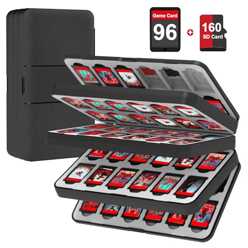 Image of QuoLumPIA 96 Game Case - for Nintendo Switch 2 /OLED /Lite Cartridge storage with 96 Game Card Slots & 160 Micro SD Card Slots, Black, Hard Shell, Silicone Lining, Magnetic snap, Travel, Gift, Party