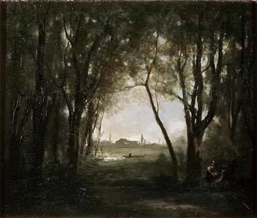 Scène près d'un lac Corot tableau impression toile déco murale 60x90