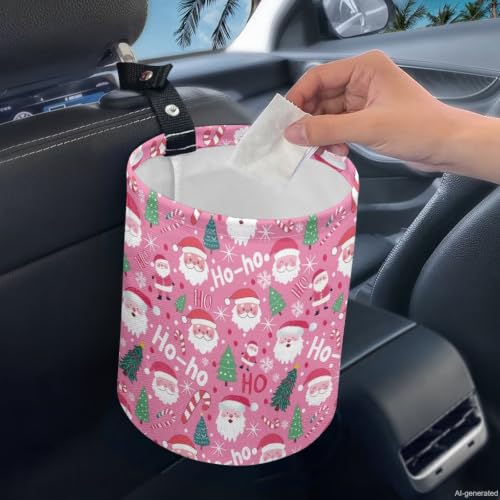 Image of Christmas Santa Claus Tree Car Trash Can Collapsible Hanging Car Trash Bin Cute Universal Car Interior Accessories for Cars SUV Trucks