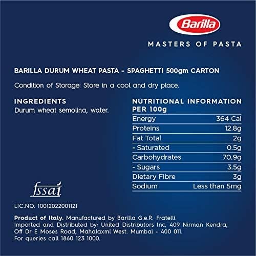 Barilla Pasta Spaghetti Durum Wheat, 500 Gram (Pack Of 24) - Image 2 thumbnail