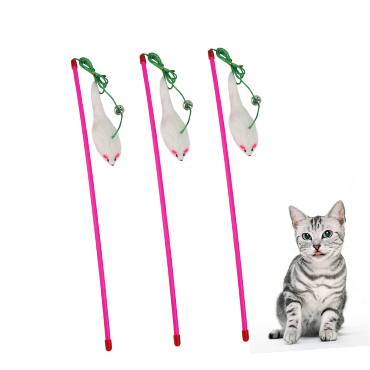 Happyyami 15 Piezas Teaser de Gato Varita de ratón de Peluche de Gato Juguetes para Mascotas Varita de Juguete para s Juguetes interactivos para s el Juguete de Peluche Animal