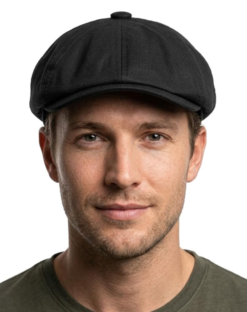 Leinen 8-Panel Flatcap mit Knopf A59 | Schiebermütze, Vintage Gatsby Cap, Retro Mütze