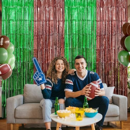 Image of 2 Pack Football Party Decorations, 3.28 FT x 6.58FT Tinsel Backdrop, Green Brown Foil Fringe Curtains Metallic Party Streamer, Football Party Supplies Game Day Decorations 2026 Birthday Party Supplies