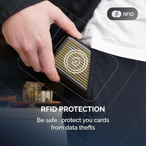Image of OGON -DESIGNS- Aluminum card holder, RFID protection against fraud and demagnetization, compact wallet, Smart Case STOCKHOLM model (Engraving Skulls Roses, Extra-secure lock)