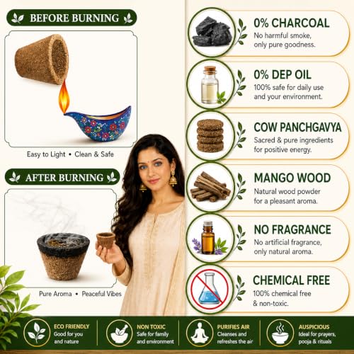 Image of Byre Cow Dung Panchgavya Empty Dhuni Cup I Herbal Natural Sambrani Cups for Daily Havana (105 Sambrani Cups in a Box)