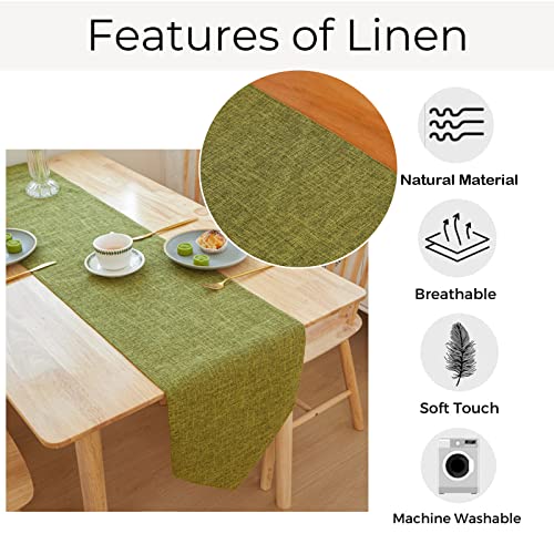 Burlap Farmhouse Cotton Linen Table Runner, Rustic Woven Solid Color Table Runner For Dining, Kitchen, Holiday, Halloween, Christmas, Party (12X70 Inch, Green) #TOP1