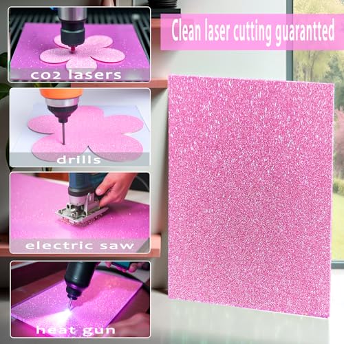 Image of Glitter Acrylic Sheets 1 /8 inch Thick 7.87x7.87, Pink, 5-Pack | Translucent Cast Acrylic, For Laser Cutting and Engraving, Invitation Blanks, Signs, Festival Decorations