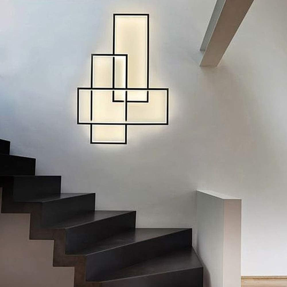 YAM Dimmable LED Corridor Staircase Background Wall Sconces Light, Modern Chic Design Bedroom Bedside Aluminum Acrylic Shade Wall Mount Lamp Fixture Living Room Balcony Hallway Mirror Front (Black)