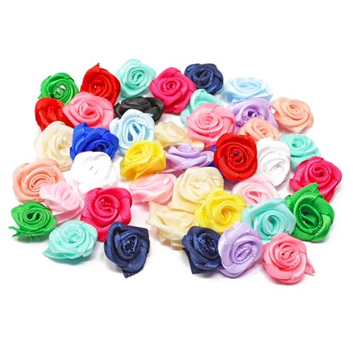 Multi Coloured 15mm Miniature Satin Ribbon Rose Flowers Decorative Craft Flowers (10)