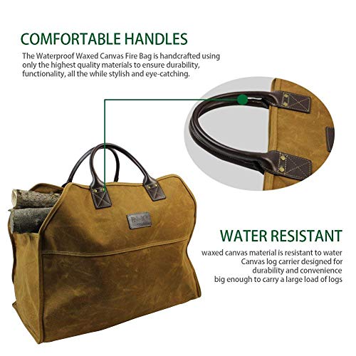 INNO STAGE Heavy Duty Wax Canvas Log Carrier Tote,Large Fire Wood Bag,Durable Firewood Holder,Canvas Shopping Bags, Fireplace Wood Stove Accessories Storage Bag for Fire Pit for Camping, BBQ Barbecue - Image 4