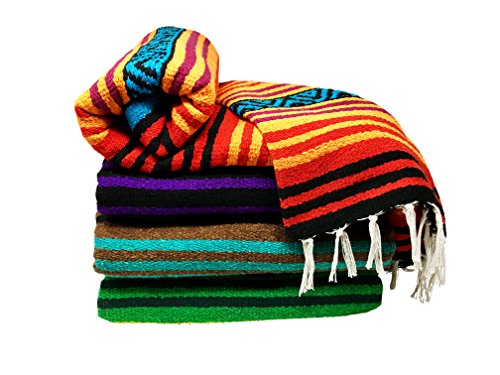 Bodhi Blanket Mexican Style Throw Blanket - Falsa Blanket for Yoga, Picnics, Beach, Tapestry, Camping, & More (Spirit Voices: Orange, Red, Purple, Black, Blue)