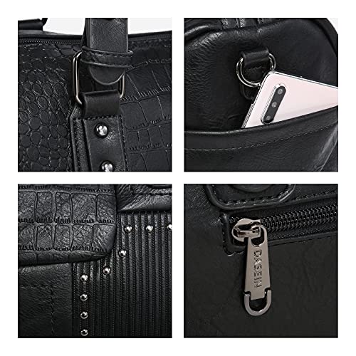 Dasein Women Soft Vegan Leather Barrel Bags Large Hobo Top Handle Work Totes Satchel Handbags Shoulder Purse (Black) #TOP4