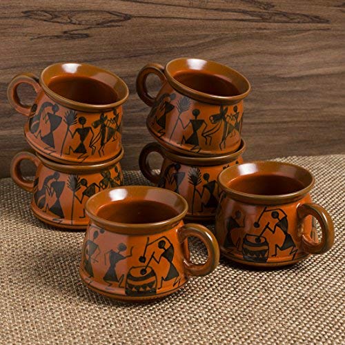 Tasses de café coffret cadeau ensemble de 6 tasses céramique peintes main Warli