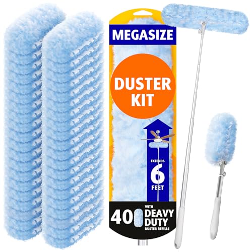 Image of 6ft Extendable Duster Handle with 40 Refills, Compatible with Swiffer Duster, Disposable Microfiber Dusting Pads for Home Cleaning, Ceiling, Fan, Window, Hard-to-Reach Areas