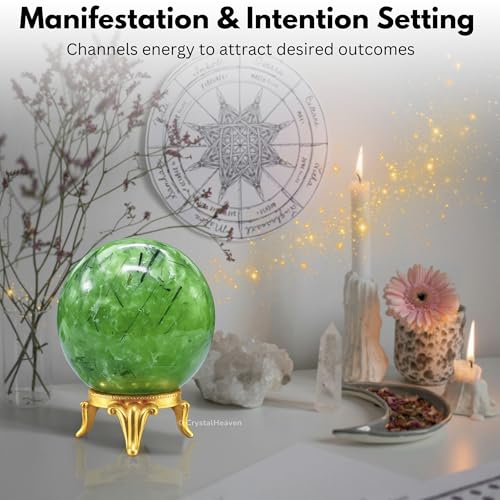 Image of Certified Prehnite Crystal Ball for Meditation - Premium Crystal Vastu Items for Home and Feng Shui Items for Good Luck - Ideal for Pooja Supplies and Spiritual Practices (1.5 inch Inch)