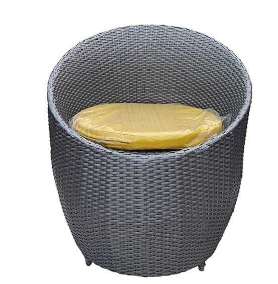Image of Artic Fashion Apple Chairs Table Set 4+1 Wicker Patio Furniture Sets 4 Chair and 1 Table with Cushions for Garden Balcony Bedroom Powder Coated Frame Uv Protected Wicker (Grey+Yellow)
