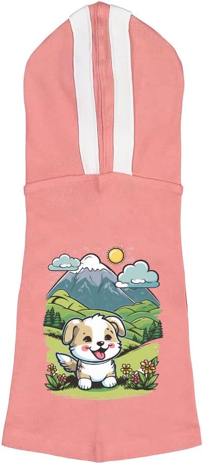 Cute Mountain Dog Shirt with Hoodie - Cartoon Print Dog Hoodie - Printed Dog Clothing - Pink White, M