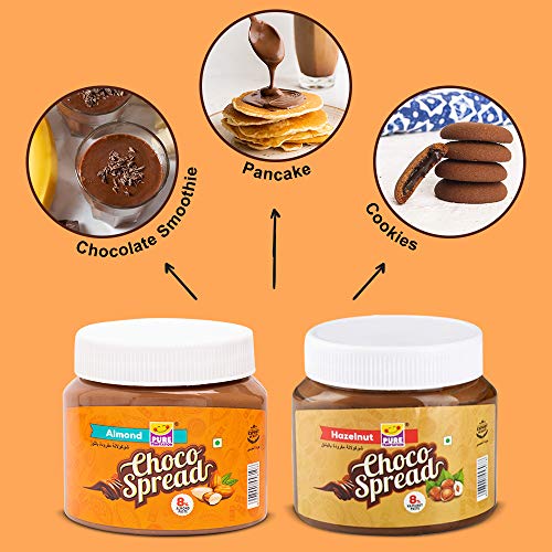 Image of ๐ฅ Pure Temptation Premium Hazelnut & Almond Butter Chocolate Spread ๐ซ | ๐ฑ 100% Vegetarian, No Added Preservatives | ๐ Perfect for Breakfast, Bread, ๐ฅค Shakes, ๐ฎ Roti | Delicious & Healthy Spread | Pack of 2 Jars, 340 gm each