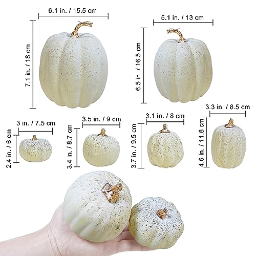 Image of Winlyn 7 Pcs Assorted Sizes Harvest Cream Artificial Pumpkins Faux Cream Pumpkins Foam Decorative Pumpkins for Fall Farmhouse Autumn Wedding Halloween Thanksgiving Rustic Harvest Table Centerpiece