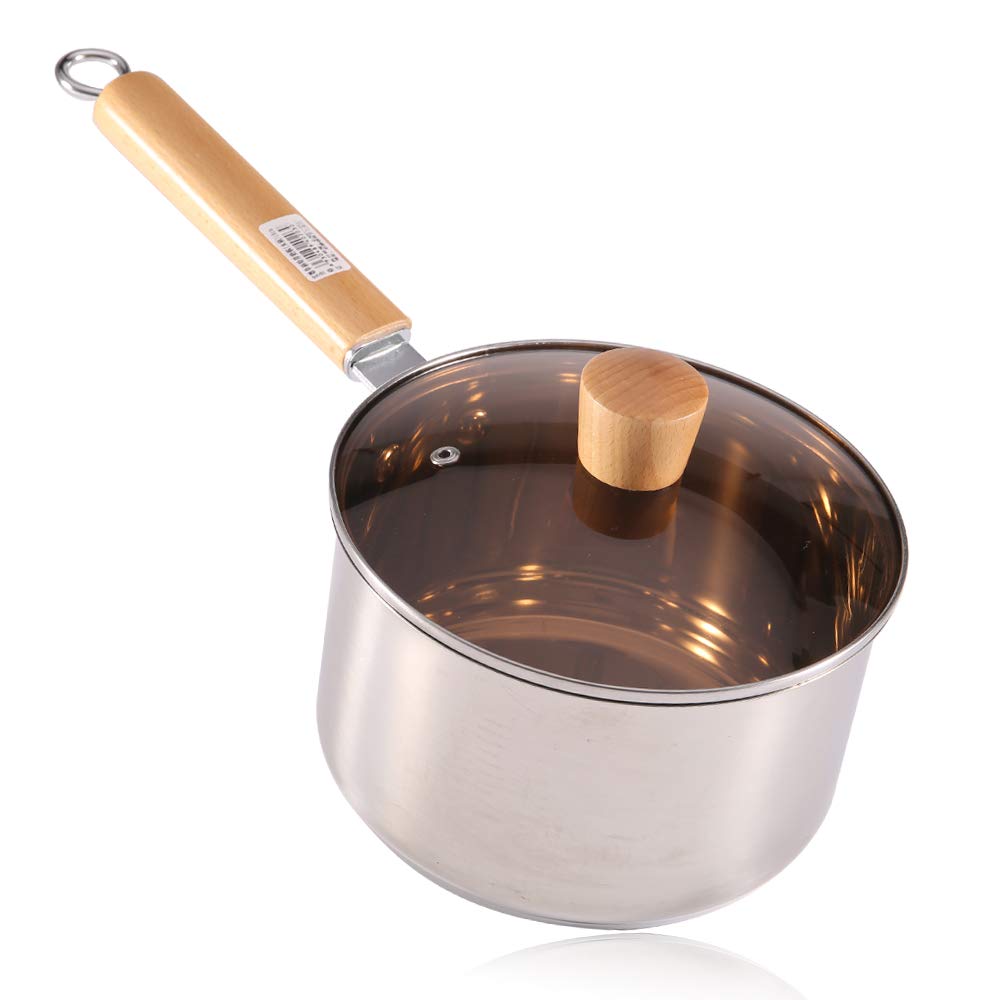 Super Leader Stainless Steel thickened Sauce Pan with Lid, Milk Pan Cookware Professional with Long Heatproof Handle, Non Toxic & Healthy, Rust Free & Dishwasher Safe (Size : 18cm)