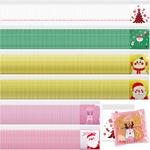 Guador Sac de Bonbons de Noël Auto-Adhésifs Sacs à Bonbons Noël Cellophane Transparent Sachets de Bonbons Friandises Sachets Cadeaux Fermeture Auto-Adhésive Sachet Bonbon pour Les Aliments 600PCS Cover